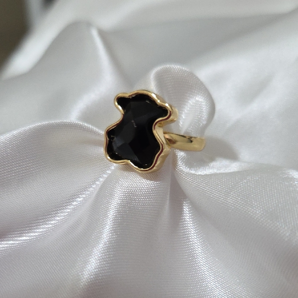 18K Gold Filled Elegant Black and Gold Women's Adjustable Ring